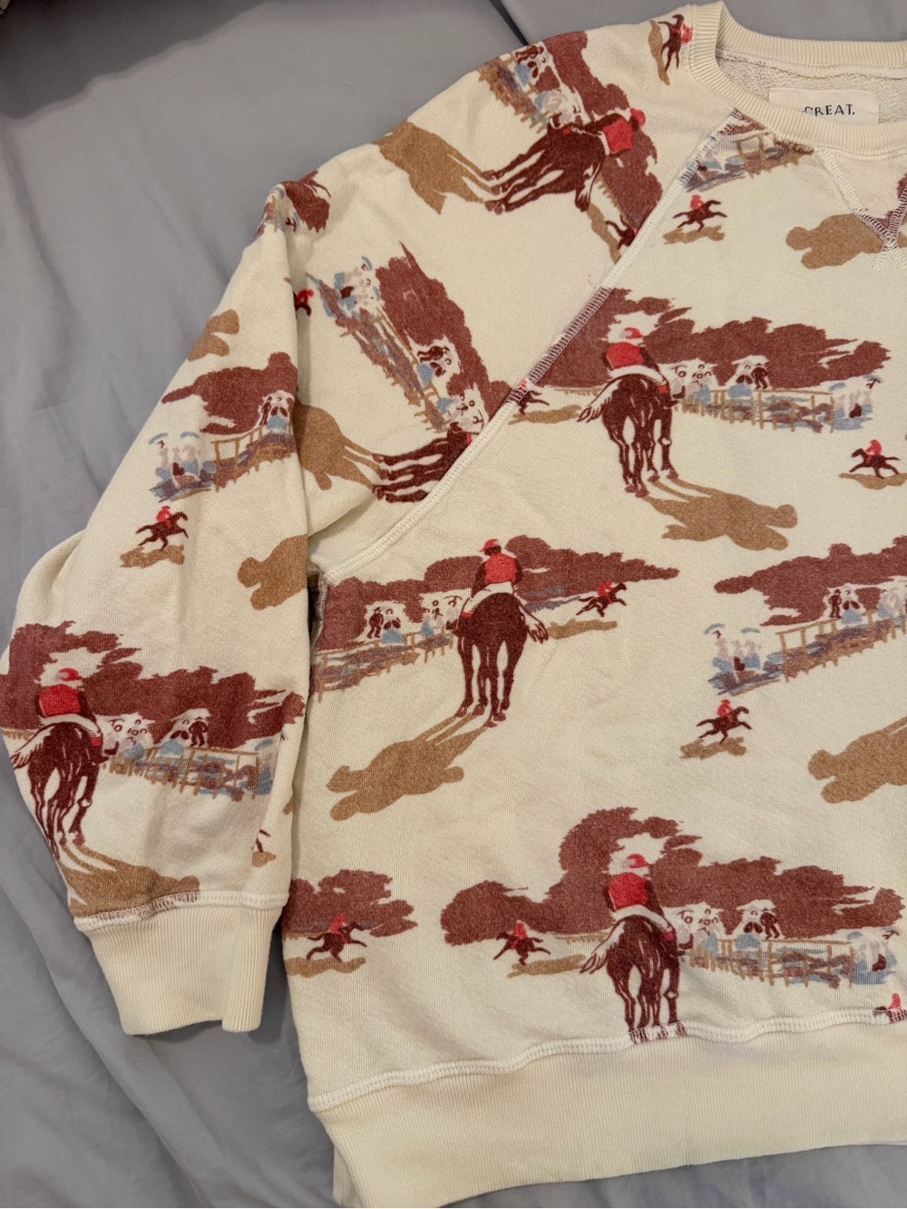 THE GREAT. The Slouch Sweatshirt Size Medium Riding Horses Print Western Cozy - Picture 2 of 9